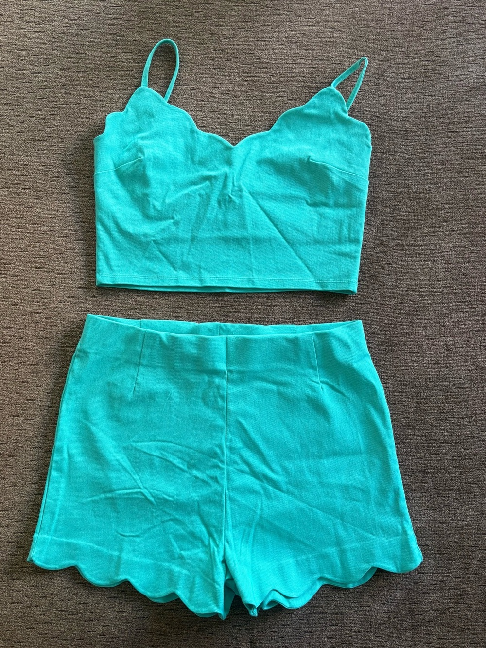 Women's Scalloped Crop Top and Shorts set, 2-Piece Outfit size large teal